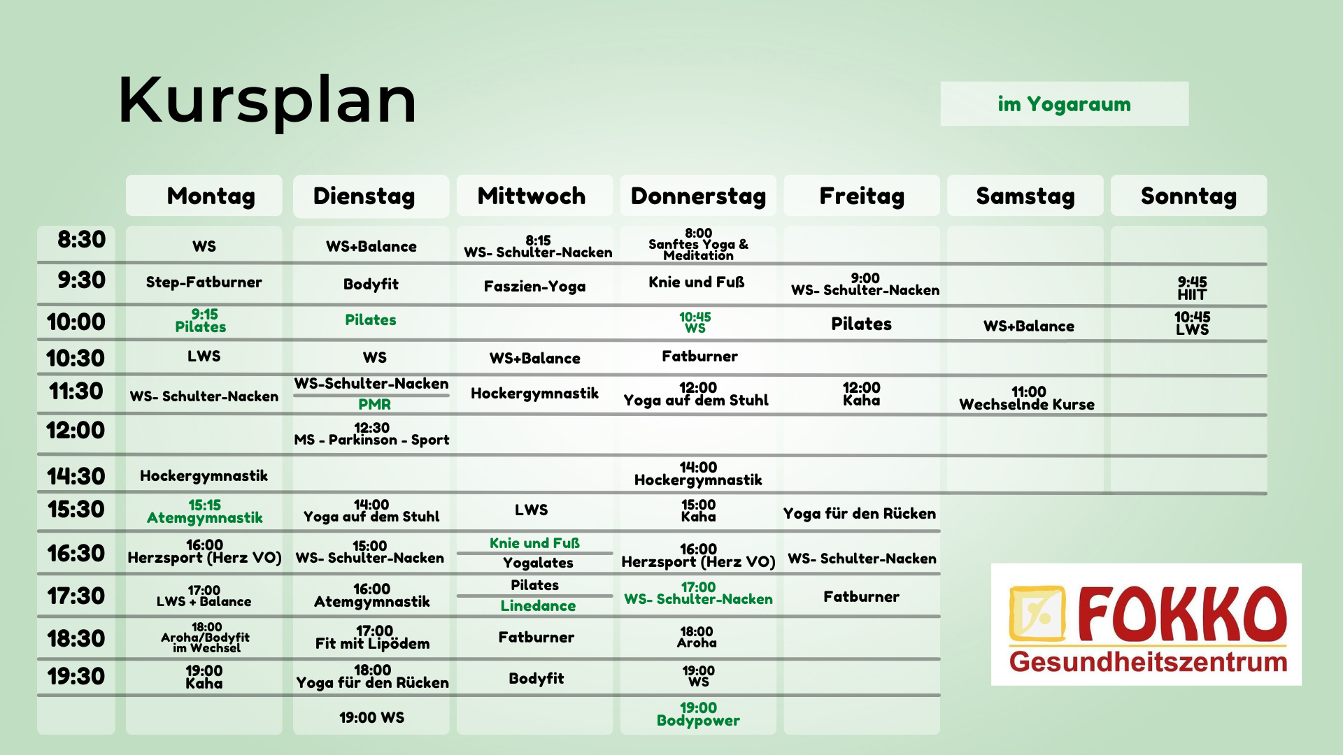 Kursplan - FOKKO Gesundheitszentrum Lübeck